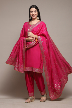 Fuchsia Viscose Straight Kurta Salwar Suit Set image number 0