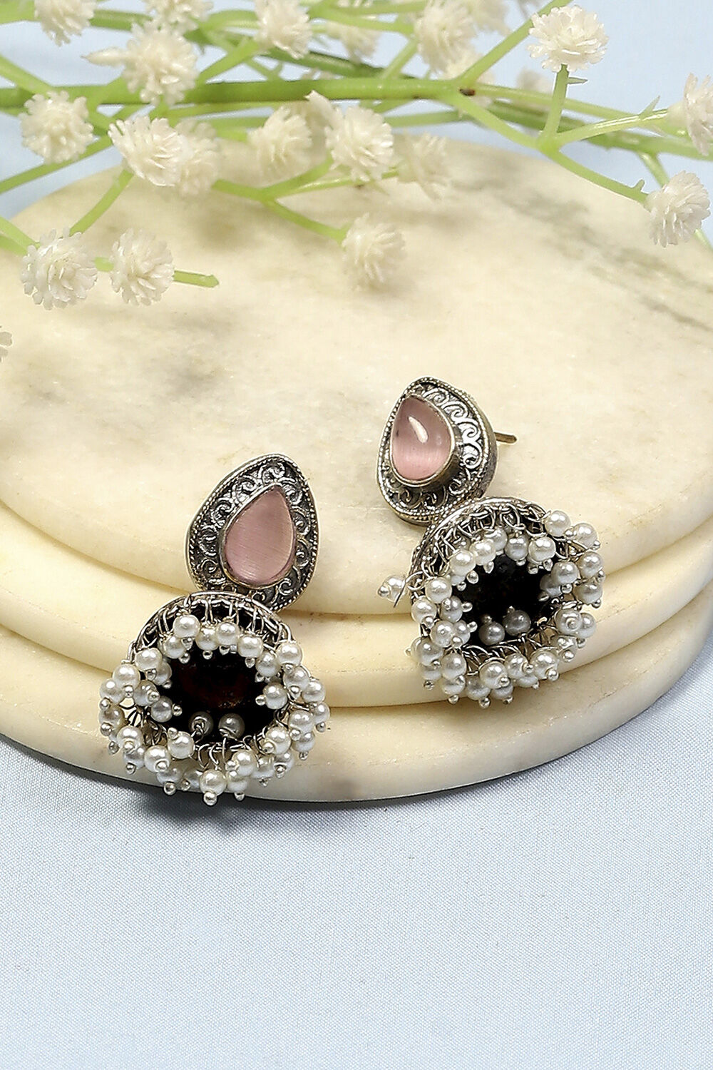 Light Pink Oxidised Jhumkas image number 0