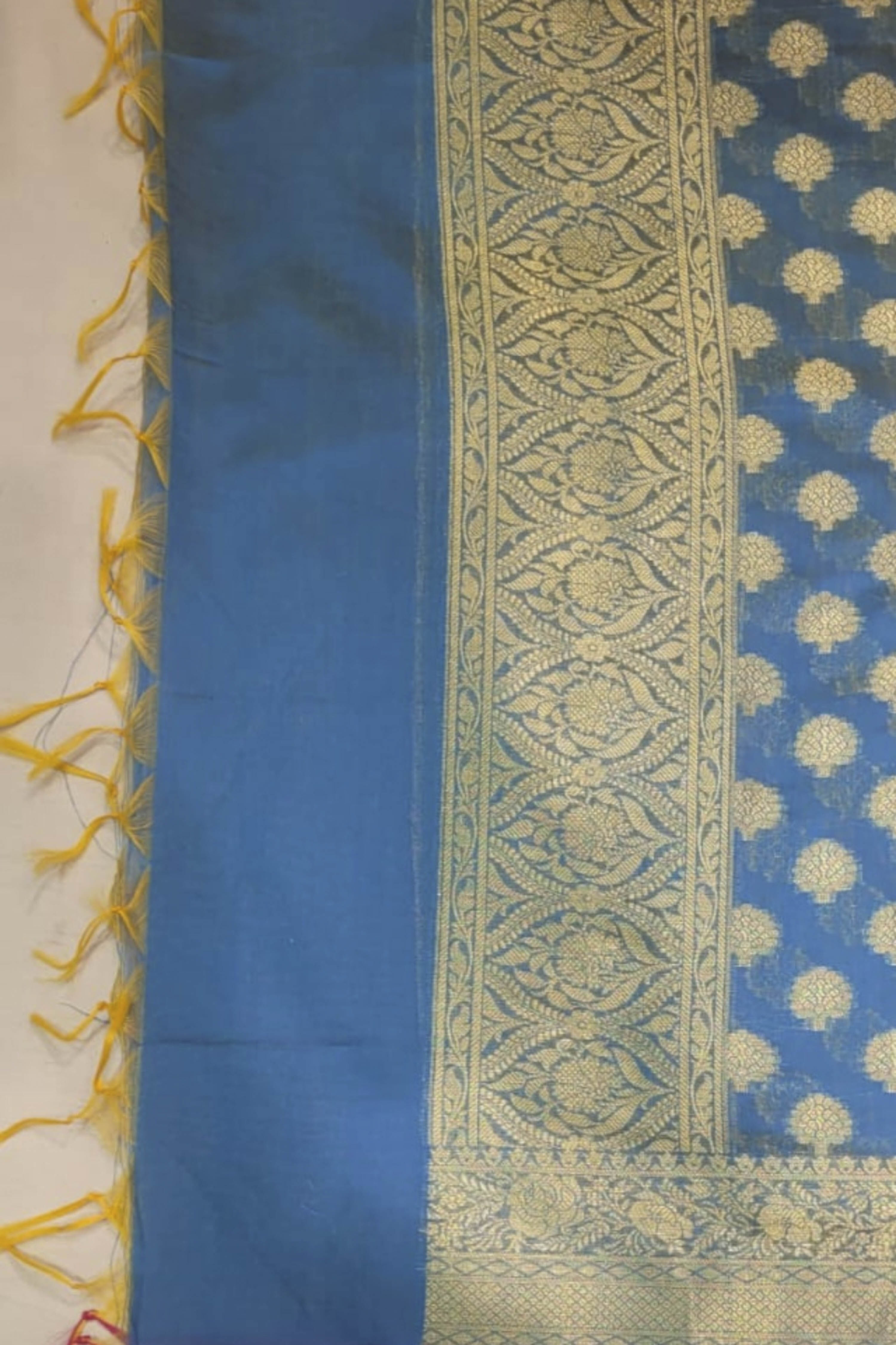 Blue Chanderi Printed Unstitched Suit Set image number 4