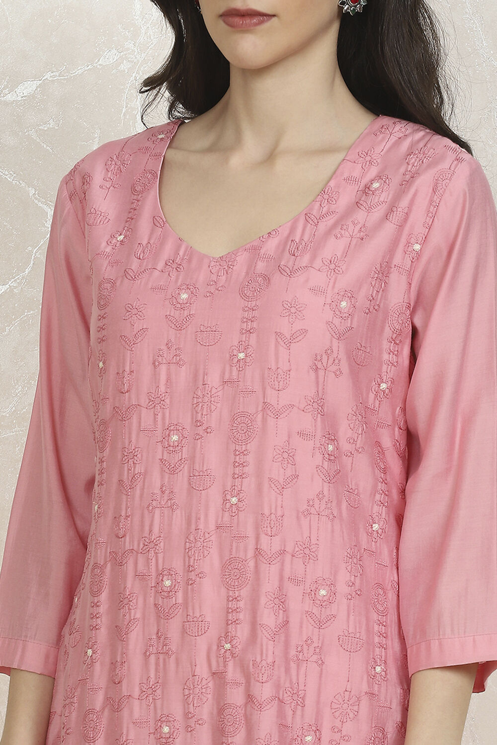 Pink Silk Blend Machine Embroidered Unstitched Suit Set image number 2