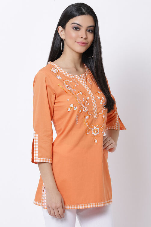 Orange Cotton Short Cotton Kurti image number 3