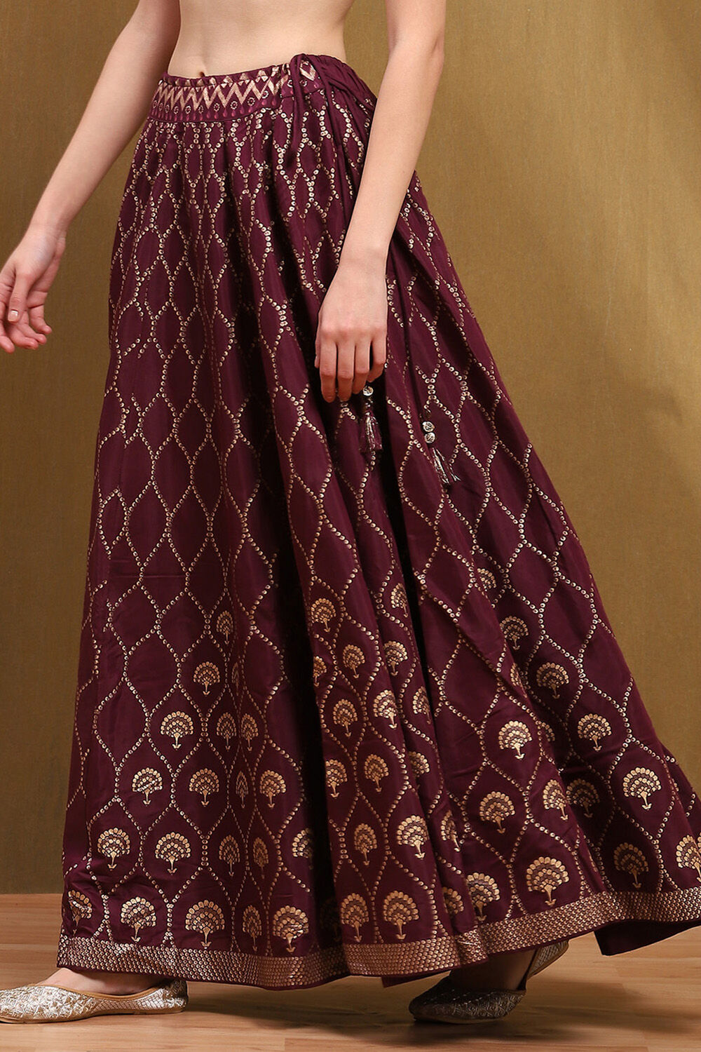 Wine Shantoon Block Printed Festive Skirt image number 2