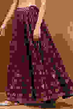 Wine Shantoon Block Printed Festive Skirt image number 2