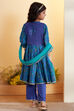 Green & Blue Cotton Printed Anarkali Kurta Set image number 5