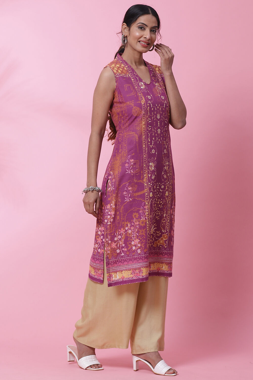 Indigo Cotton Printed Short Kurti image number 3