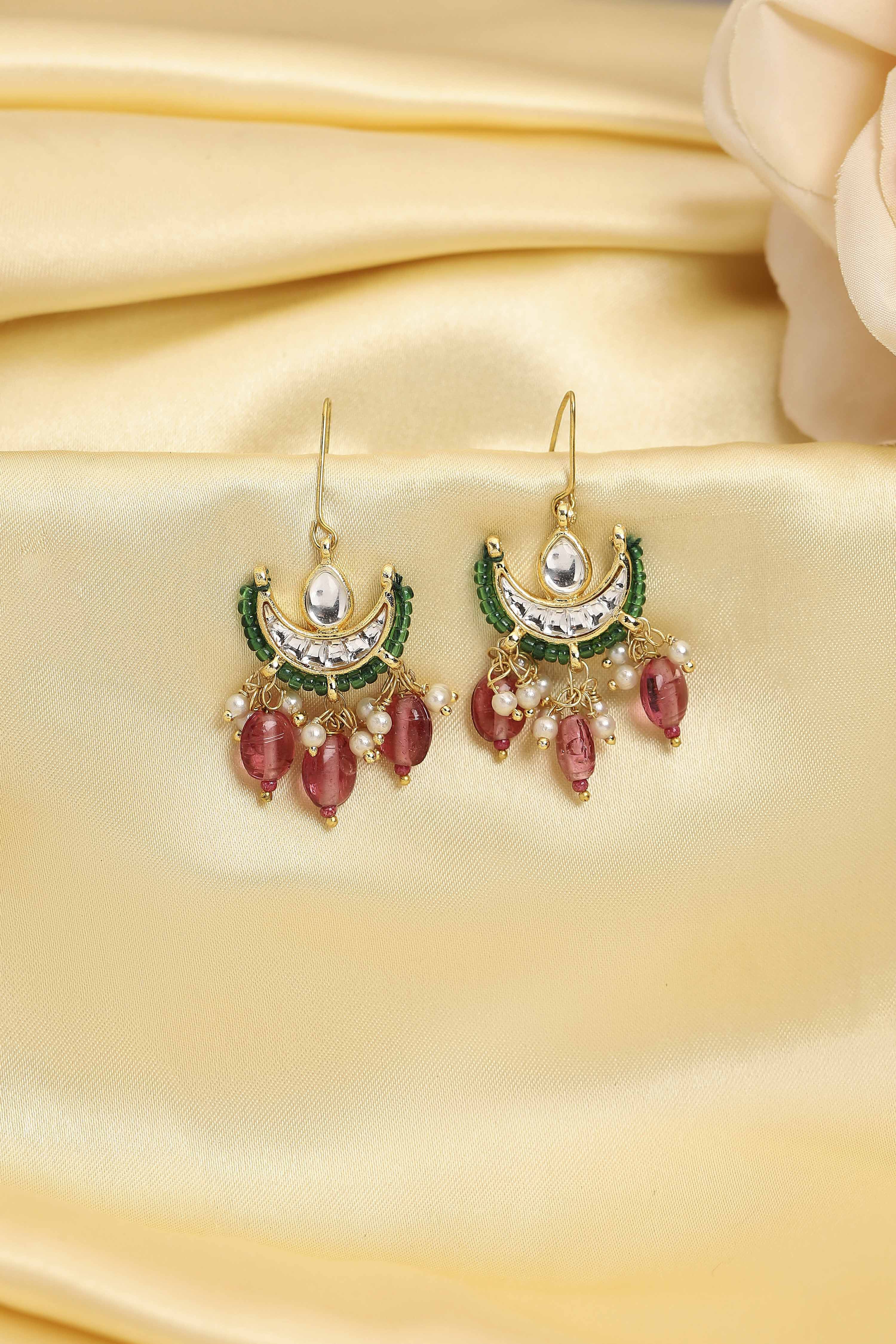 biba Multicolour Gold Plated Brass Studded Drop EarringsMulticolour Gold Plated Brass Studded Drop Earrings-picture-361