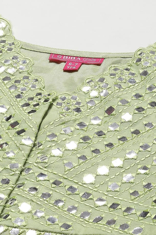 Green Modal Blend Straight Embroidered Suit Set image number 1