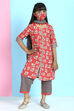 Red Cotton A-Line Straight Kurta Palazzo Suit Set image number 7