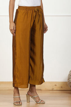Gold-Toned Solid Mid-Rise Straight Palazzo image number 3