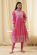 Blue Cotton Embroidered Anarkali Suit Set image number 6