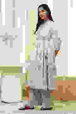 Beige and Green Cotton Angrakha Anarkali Kurta Set image number 3