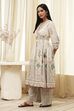 Beige and Green Cotton Angrakha Anarkali Kurta Set image number 3