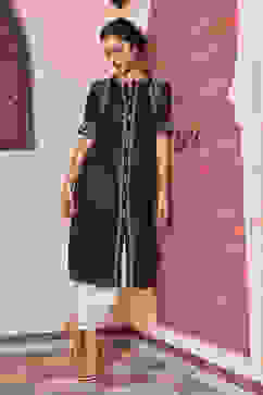 Black Rayon Printed Straight Kurta image number 2