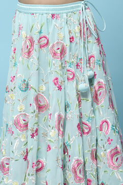 Aqua Chanderi Blouse With Georgette Lehenga & Net Dupatta  image number 2