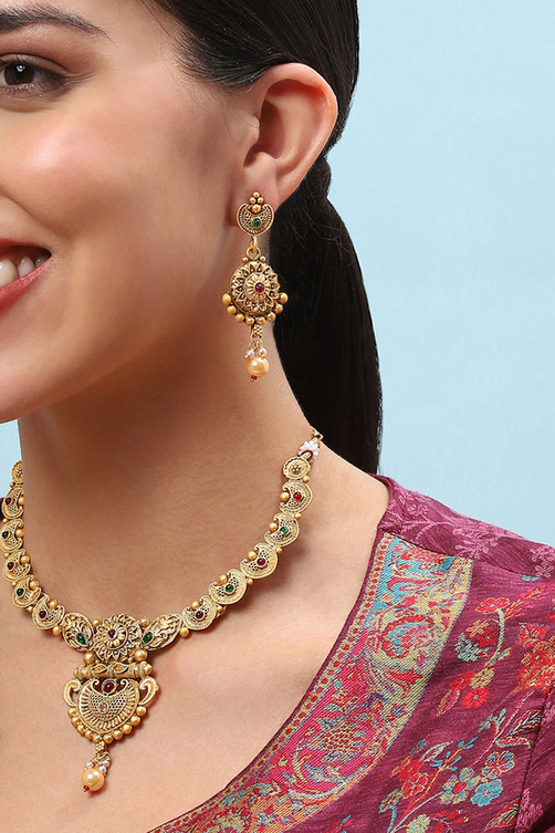 Gold Brass Necklace Set image number 3