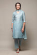 Off White Art Silk Straight Kurta Regular Pant Suit Set image number 7