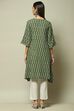 Dark Green Cotton IKAT Straight Yarndyed Kurta image number 4