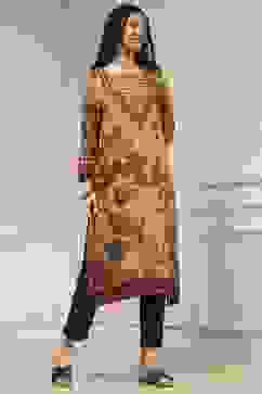 Beige Printed Straight Kurta image number 4