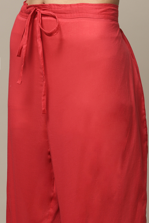 Coral Pink Cotton Blend Straight Kurta Pants Suit Set image number 3