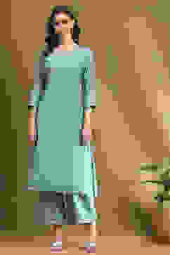 Turquoise Embroidered Festive Kalidar Suit Set image number 6