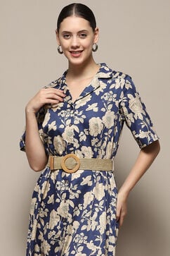 Blue Pure Cotton Floral Printed Straight Dress image number 1