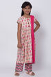 Peach Cotton Flared Straight Kurta Palazzo Suit Set image number 3