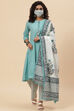 Turquoise Cotton A-Line Kurta Palazzo Suit Set image number 7