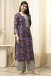Gray Cotton Screen Print Unstitched Suit Set image number 6