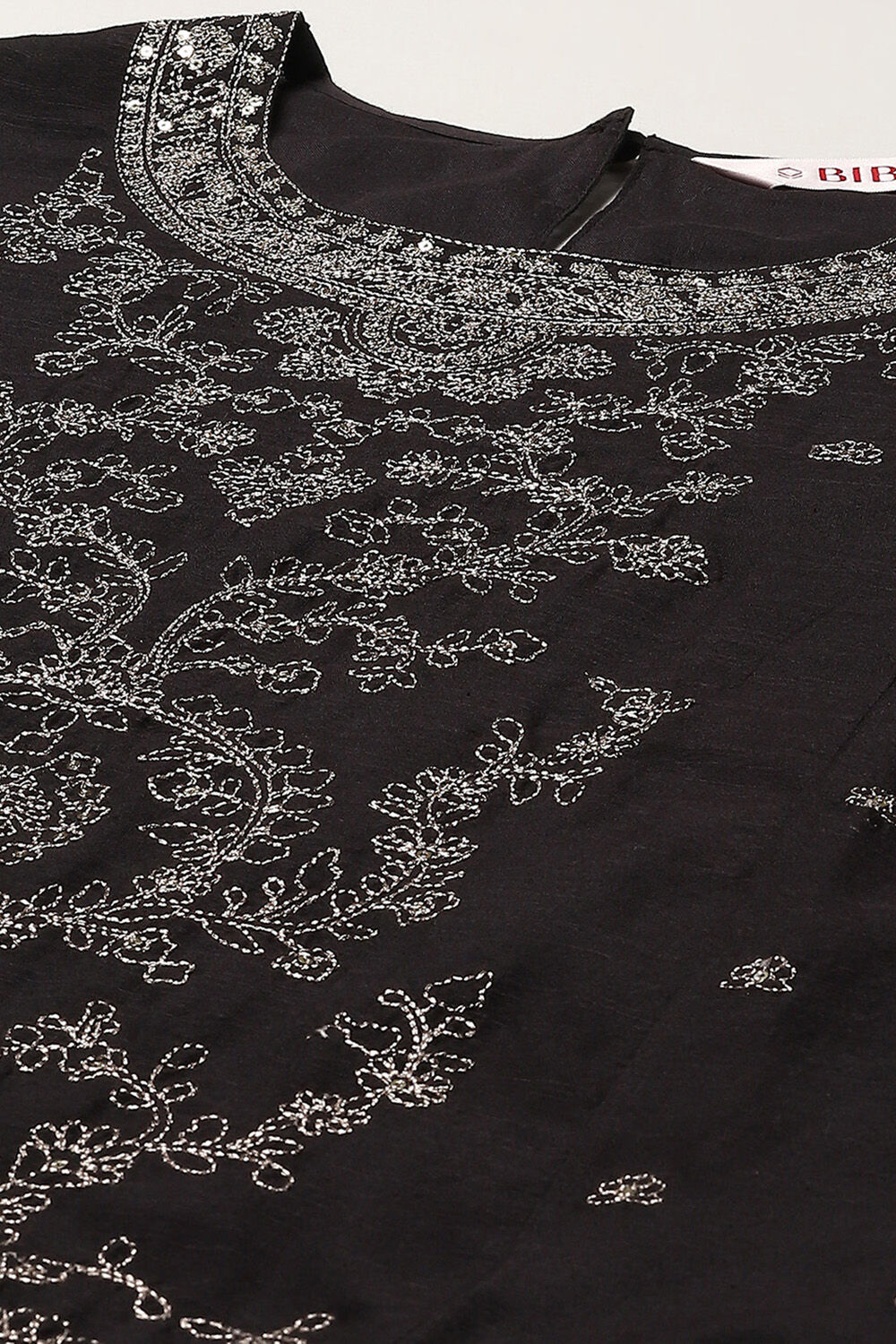 Black Cotton Satin Straight Kurta Palazzo Suit Set image number 1