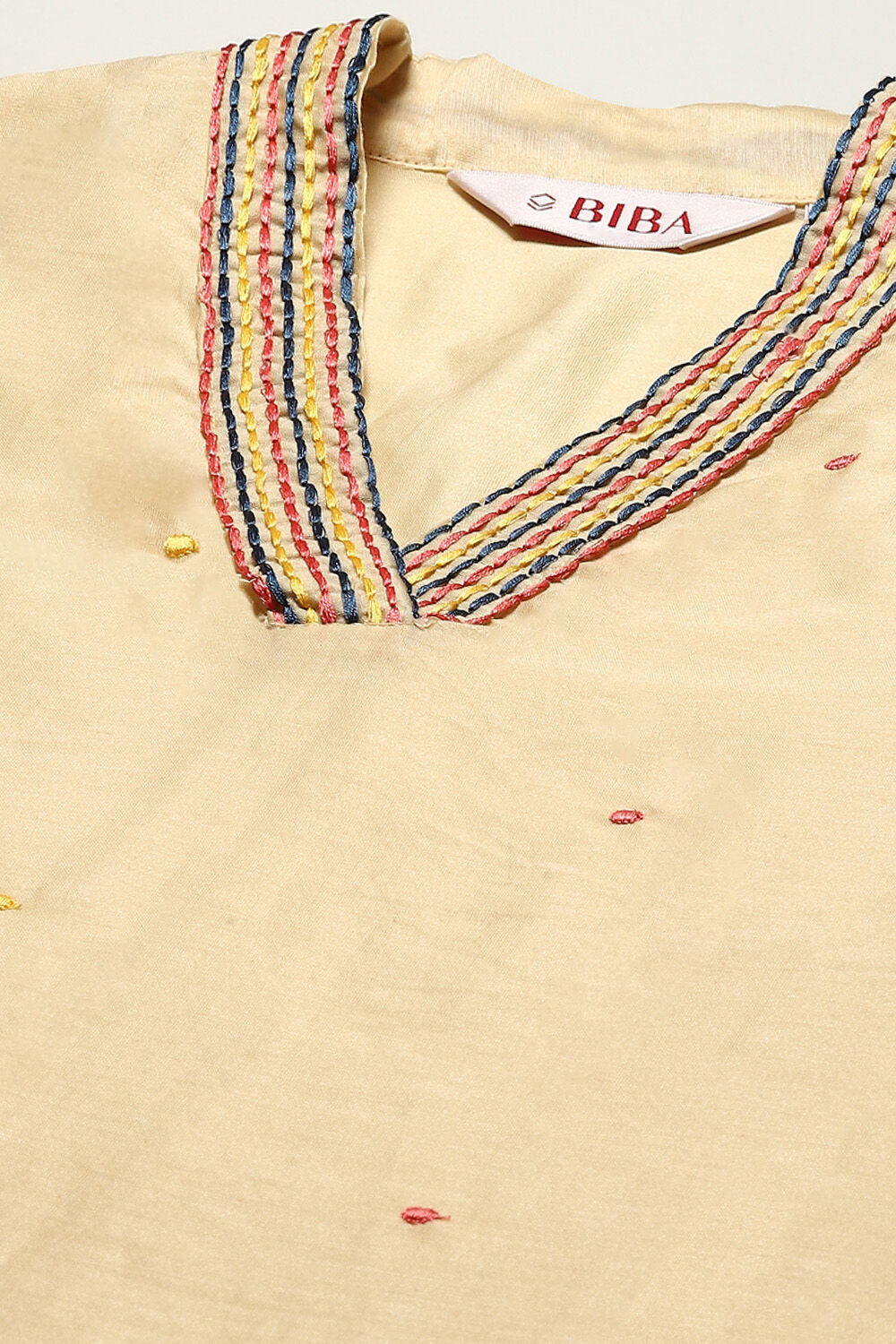 Beige Cotton Blend Embroidered Layered Suit Set image number 1