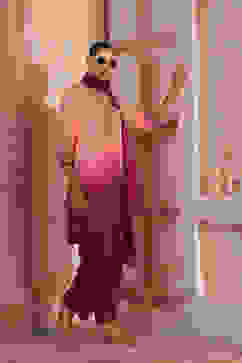 Peach Viscose Blend Straight Suit Set image number 5