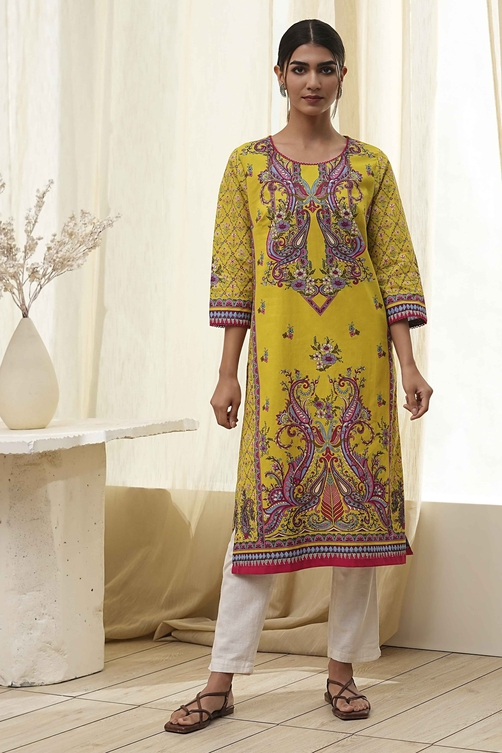 Blue Pure Cotton Printed Straight Kurta image number 5