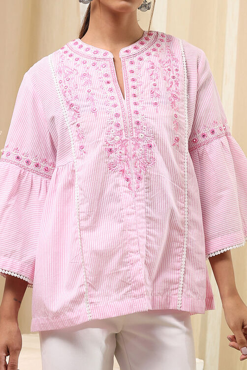 Blue Cotton Striped Straight Short Kurta image number 1