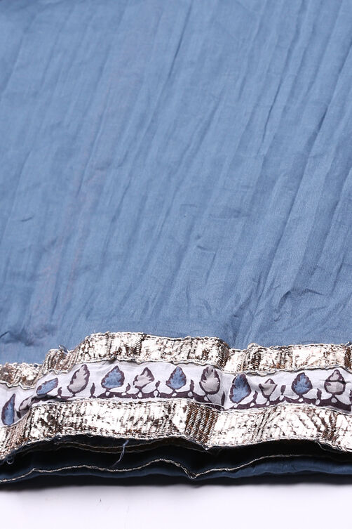 Off White And Blue Cotton Straight Kurta Sharara Suit Set image number 2