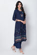 Indigo Viscose Front Open Printed Kurta image number 2