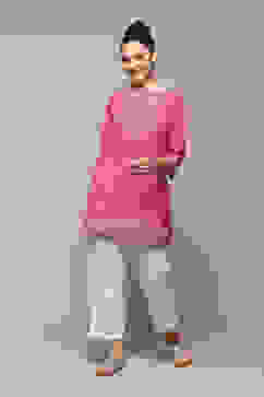 Deep Fuchsia LIVA Straight Printed Kurti image number 0