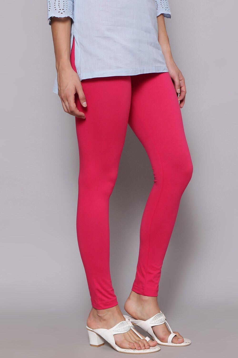 Fuschia Cotton Blend Solid Leggings image number 3