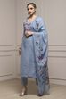 Blue Cotton Blend Hand Embroidered Unstitched Suit Set image number 4