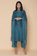 Teal Cotton Silk Straight Kurta Pant Suit Set image number 5
