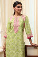 Green Cotton Printed Straight Kurta image number 6