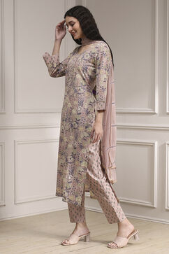 Purple Cotton Printed Embroidered Unstitched Suit Set image number 4