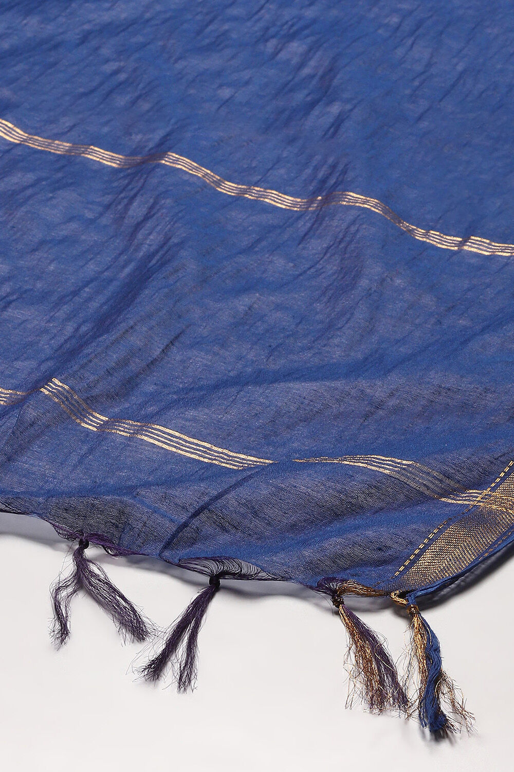 Blue Cotton Blend Yard-Dyed Dupatta image number 1