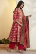 Red Cotton Floral Printed Anarkali Kurta Set image number 5