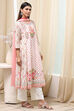 Off-White and Blue Cotton Floral Kalidar Suit Set image number 5