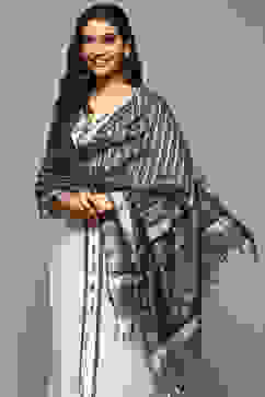 Navy Cotton Blend Yarndyed Dupatta image number 1