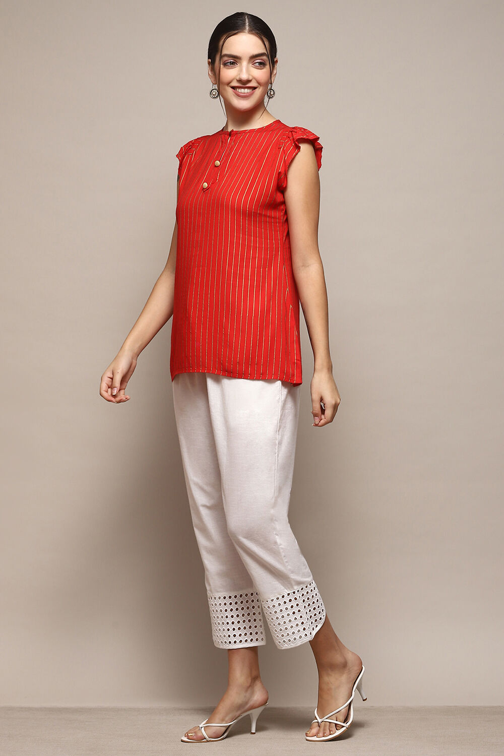 White Cotton Regular Solid Pants image number 0