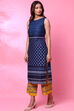 Indigo Cotton Sleeveless Printed Kurta image number 3