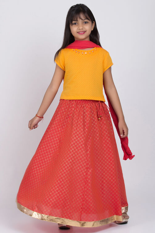 Yellow Cotton Lehenga Set image number 2