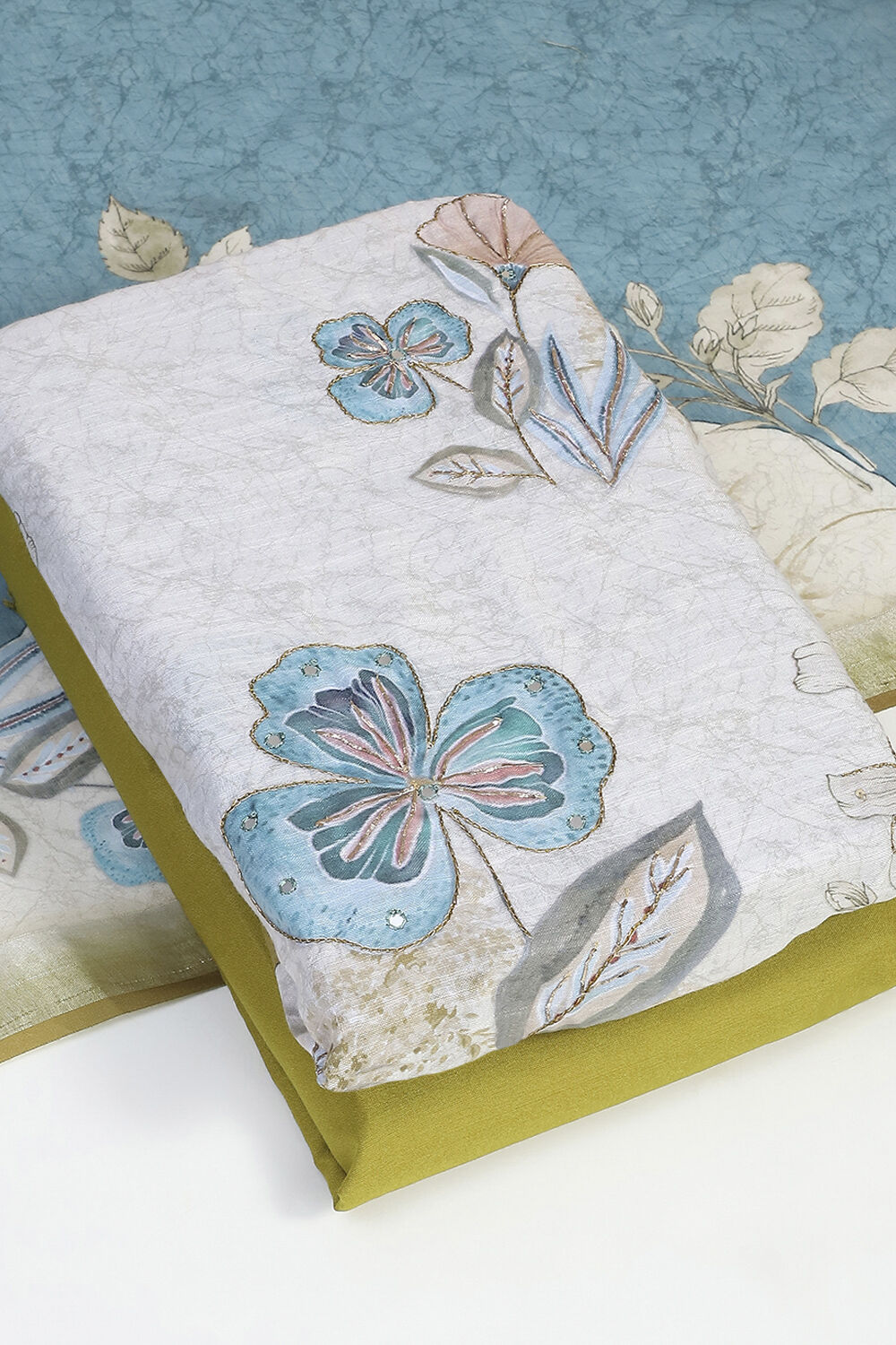 Light Green Linen Embroidered Unstitched Suit Set image number 5