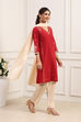Charcoal Cotton Straight Kurta Regular Pants Suit Set image number 5